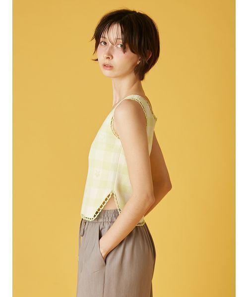 FURFUR（ファーファー）の「ギンガムジャガードプルオーバー（ニット/セーター・レディース・ライム/サックスブルー/ブラック・F）」の6枚目の写真