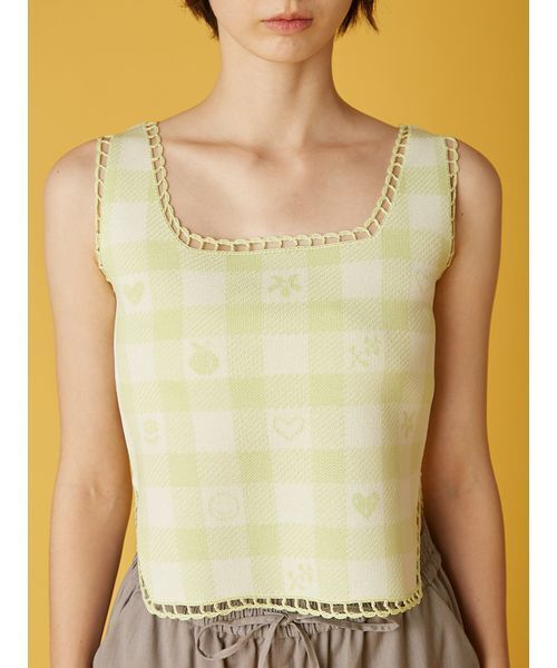 FURFUR（ファーファー）の「ギンガムジャガードプルオーバー（ニット/セーター・レディース・ライム/サックスブルー/ブラック・F）」の7枚目の写真