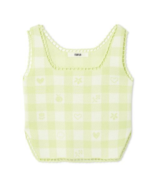 FURFUR（ファーファー）の「ギンガムジャガードプルオーバー（ニット/セーター・レディース・ライム/サックスブルー/ブラック・F）」の9枚目の写真