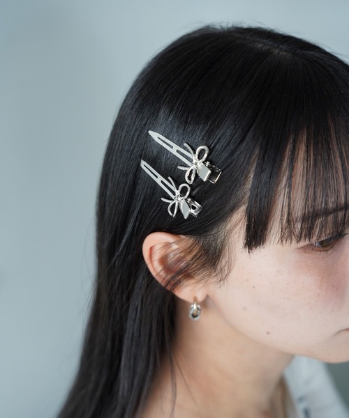 SANSeLF(サンセルフ)の「【SANSeLF】リボンモチーフヘアクリップ saa26s024(ヘアピン・レディース・シルバー・FREE)」の1枚目の写真