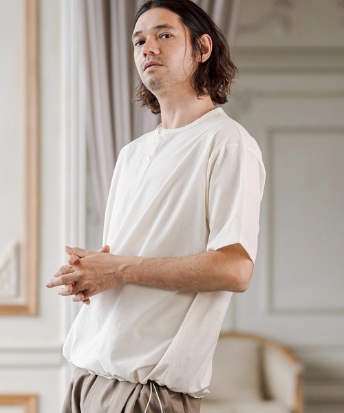 CAMBIO（カンビオ）の「mt10274- 裾ドローコードヘンリーTシャツ(CA02-63216)（Tシャツ/カットソー・メンズ・ブラック/グレー/アイボリー・XL/L/M）」の13枚目の写真