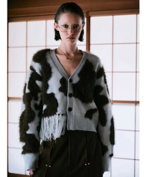 【TAJEN:T】JACQUARD FRINGE CARDIGAN/ジャカードフリンジカーディガン