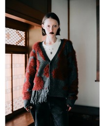 【TAJEN:T】JACQUARD FRINGE CARDIGAN/ジャカードフリンジカーディガン