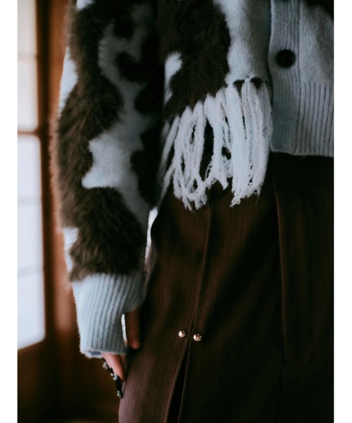 CREO STORE(クレオストア)の「【TAJEN:T】JACQUARD FRINGE CARDIGAN/ジャカードフリンジカーディガン(カーディガン/ボレロ・レディース・サックスブルー/チャコールグレー・2/1)」の6枚目の写真