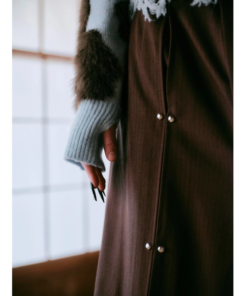 CREO STORE(クレオストア)の「【TAJEN:T】JACQUARD FRINGE CARDIGAN/ジャカードフリンジカーディガン(カーディガン/ボレロ・レディース・サックスブルー/チャコールグレー・2/1)」の7枚目の写真