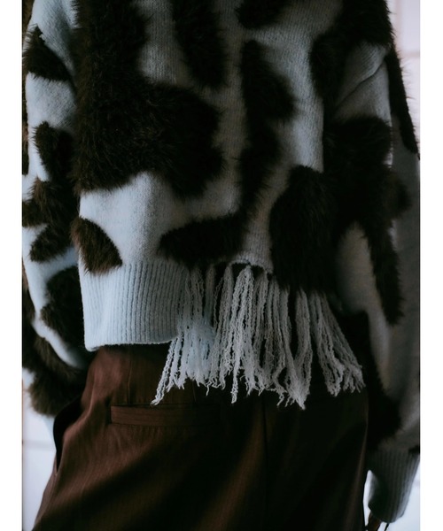 CREO STORE(クレオストア)の「【TAJEN:T】JACQUARD FRINGE CARDIGAN/ジャカードフリンジカーディガン(カーディガン/ボレロ・レディース・サックスブルー/チャコールグレー・2/1)」の8枚目の写真