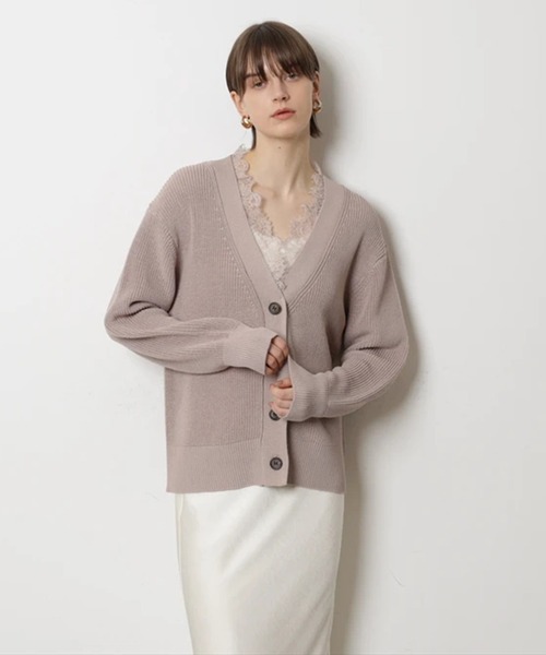 CADUNE（カデュネ）の「レース付きメッシュカーデ（ニット/セーター・レディース・チャコールグレー・38）」の2枚目の写真