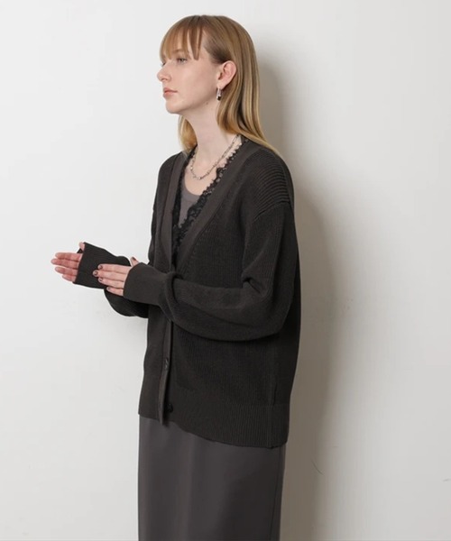 CADUNE（カデュネ）の「レース付きメッシュカーデ（ニット/セーター・レディース・チャコールグレー・38）」の3枚目の写真