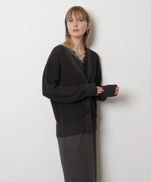 CADUNE（カデュネ）の「レース付きメッシュカーデ（ニット/セーター・レディース・チャコールグレー・38）」の4枚目の写真