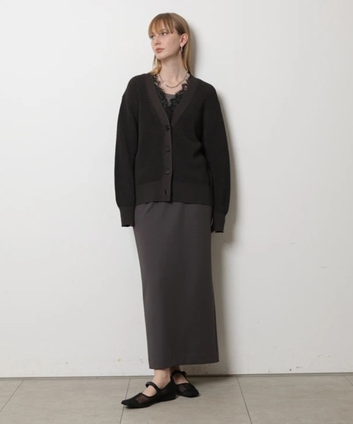 CADUNE（カデュネ）の「レース付きメッシュカーデ（ニット/セーター・レディース・チャコールグレー・38）」の6枚目の写真