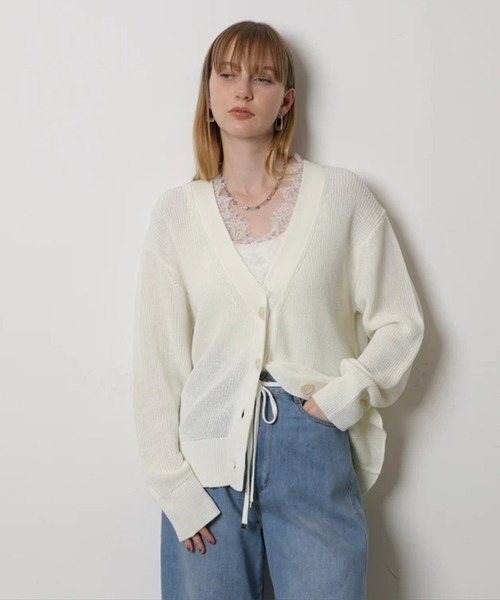 CADUNE（カデュネ）の「レース付きメッシュカーデ（ニット/セーター・レディース・チャコールグレー・38）」の8枚目の写真