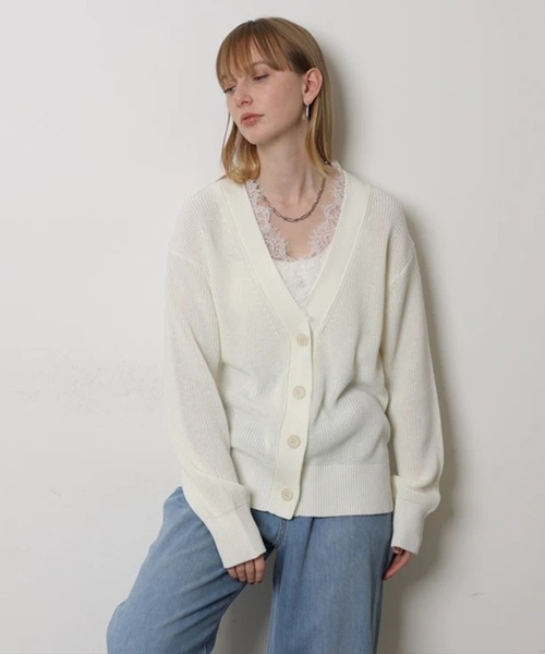 CADUNE（カデュネ）の「レース付きメッシュカーデ（ニット/セーター・レディース・チャコールグレー・38）」の9枚目の写真