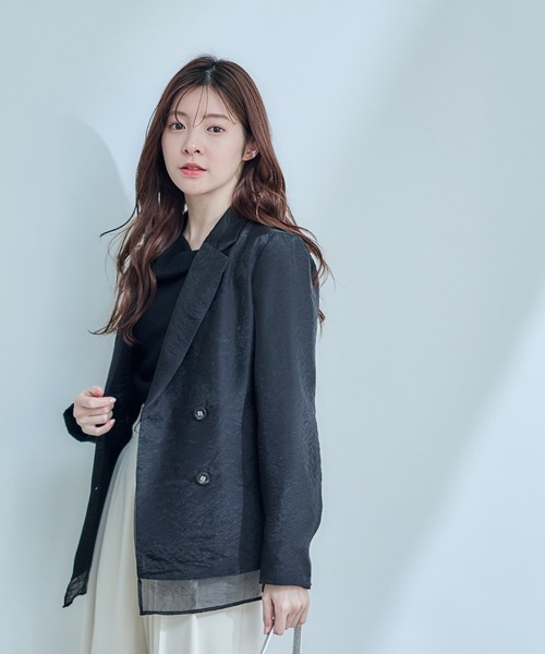 12Twelve Agenda(トゥエルブ アジェンダ)の「シアーテーラードジャケット(テーラードジャケット・レディース・ベージュ/ブラック・M)」の21枚目の写真