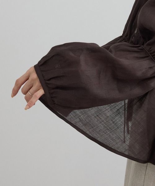 SALON adam et rope'(サロン アダム エ ロペ)の「【WEB限定】シアーラミーカルゼギャザーブラウス(シャツ/ブラウス・レディース・サックスブルー/ブラウン/オフホワイト・FREE)」の18枚目の写真