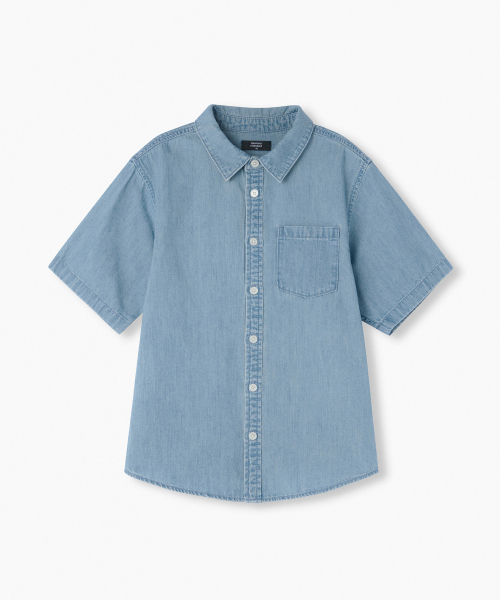 MUSINSA STANDARD KIDS（ムシンサスタンダードキッズ）の「リラックスド半袖デニムシャツ[ライトインディゴ]（シャツ/ブラウス・レディース・その他・100/110/120/130/140/150/160）」の2枚目の写真
