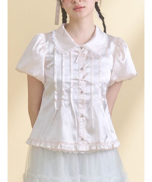 merry jenny(メリージェニー)の「ribbonサテンシャツ(シャツ/ブラウス・レディース・ピンク/ブルー・FREE)」の1枚目の写真