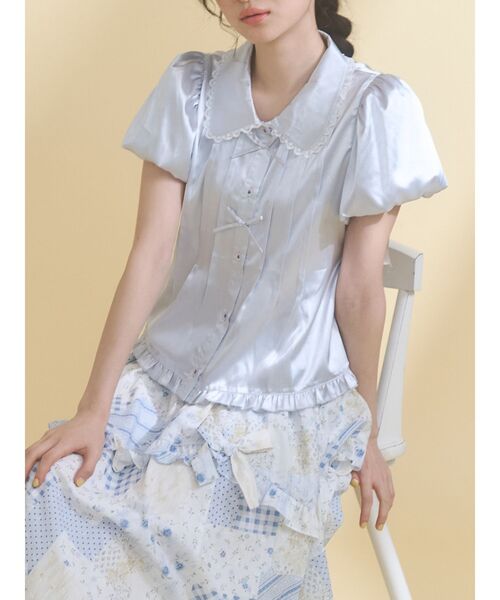 merry jenny(メリージェニー)の「ribbonサテンシャツ(シャツ/ブラウス・レディース・ピンク/ブルー・FREE)」の2枚目の写真