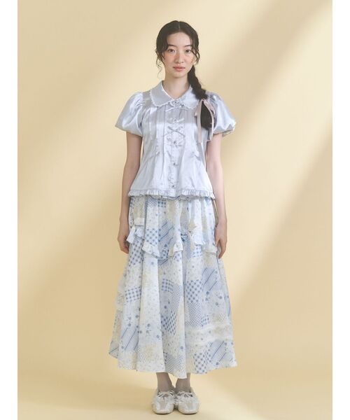 merry jenny(メリージェニー)の「ribbonサテンシャツ(シャツ/ブラウス・レディース・ピンク/ブルー・FREE)」の3枚目の写真