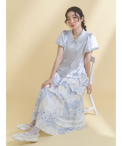 merry jenny(メリージェニー)の「ribbonサテンシャツ(シャツ/ブラウス・レディース・ピンク/ブルー・FREE)」の4枚目の写真