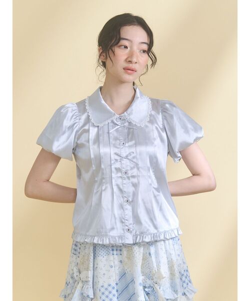 merry jenny(メリージェニー)の「ribbonサテンシャツ(シャツ/ブラウス・レディース・ピンク/ブルー・FREE)」の2枚目の写真