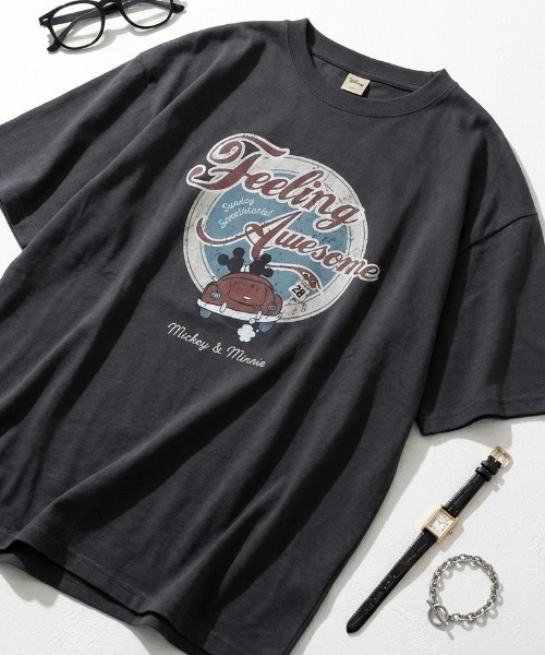 Disney(ディズニー)の「2026SS Disney/ディズニー ビンテージライクプリント フロント/バック/ラグラン 半袖Tシャツ レディース メンズ(Tシャツ/カットソー・レディース・ブルーグレー/ブラック系その他2/イエロー/スミクロ/アイボリー/ホワイト系その他/ブラック系その他/ホワイト系その他2・M/LL/L)」の5枚目の写真