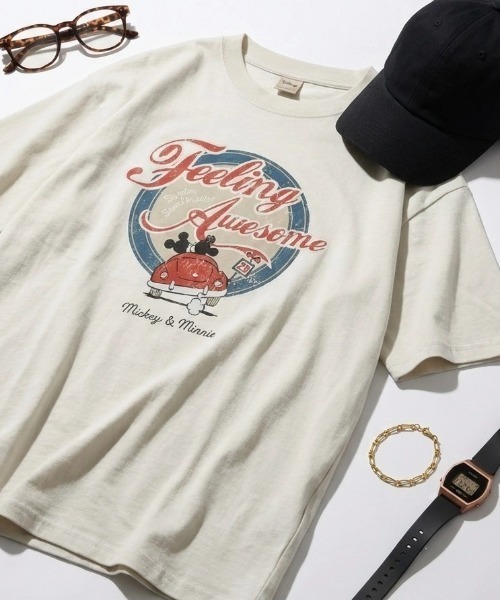 Disney(ディズニー)の「2026SS Disney/ディズニー ビンテージライクプリント フロント/バック/ラグラン 半袖Tシャツ レディース メンズ(Tシャツ/カットソー・レディース・ブルーグレー/ブラック系その他2/イエロー/スミクロ/アイボリー/ホワイト系その他/ブラック系その他/ホワイト系その他2・M/LL/L)」の1枚目の写真