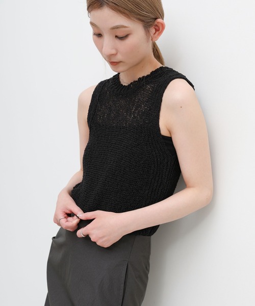 select MOCA(セレクトモカ)の「リネンライクサマーニットアメスリタンク(ニット/セーター・レディース・ブラック/ベージュ/グレー・FREE)」の2枚目の写真