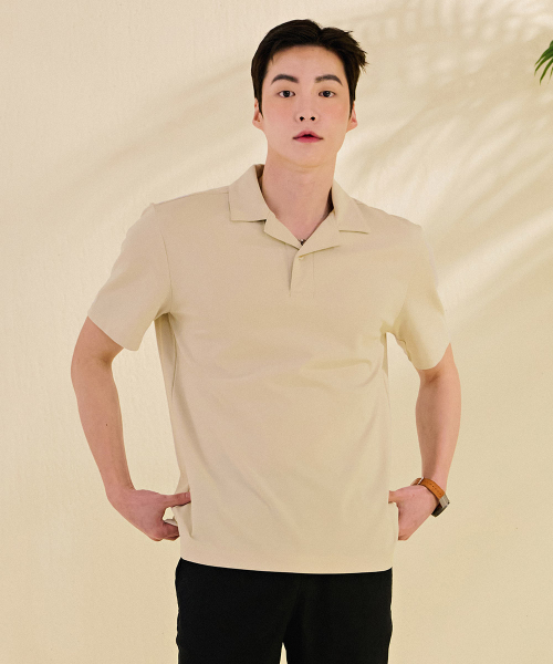 CHASECULT（チェイスカルト）の「男性モダン半オープンカラー半袖Tシャツ-DBRK5712D0X（ポロシャツ・メンズ・Beige・100/105/110/95）」の4枚目の写真