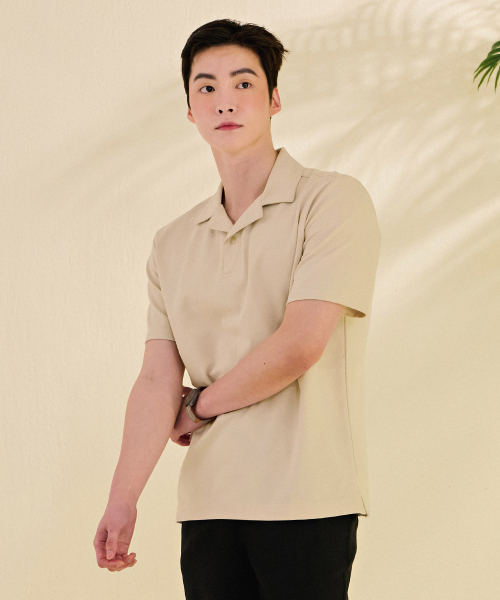 CHASECULT（チェイスカルト）の「男性モダン半オープンカラー半袖Tシャツ-DBRK5712D0X（ポロシャツ・メンズ・Beige・100/105/110/95）」の5枚目の写真