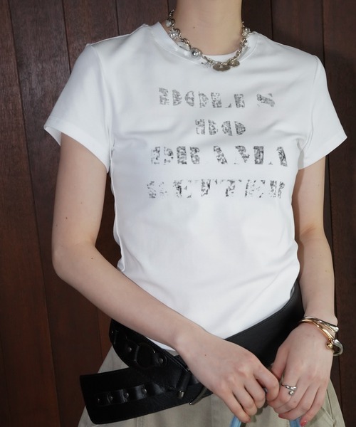 chuclla(チュクラ)の「ロゴプリントクロップドTシャツ chw26s153(Tシャツ/カットソー・レディース・チャコールグレー/ライトブルー/ホワイト・FREE)」の1枚目の写真