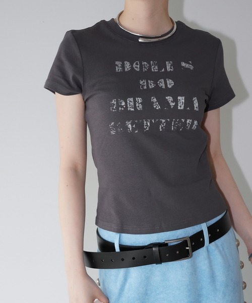 chuclla(チュクラ)の「ロゴプリントクロップドTシャツ chw26s153(Tシャツ/カットソー・レディース・チャコールグレー/ライトブルー/ホワイト・FREE)」の2枚目の写真