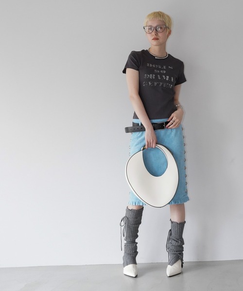 chuclla(チュクラ)の「ロゴプリントクロップドTシャツ chw26s153(Tシャツ/カットソー・レディース・チャコールグレー/ライトブルー/ホワイト・FREE)」の5枚目の写真