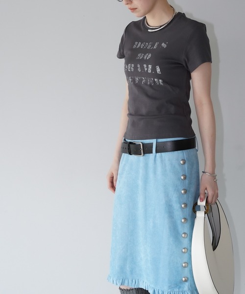chuclla(チュクラ)の「ロゴプリントクロップドTシャツ chw26s153(Tシャツ/カットソー・レディース・チャコールグレー/ライトブルー/ホワイト・FREE)」の7枚目の写真