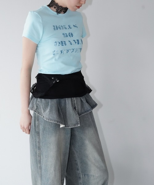 chuclla(チュクラ)の「ロゴプリントクロップドTシャツ chw26s153(Tシャツ/カットソー・レディース・チャコールグレー/ライトブルー/ホワイト・FREE)」の12枚目の写真