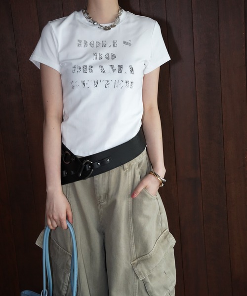 chuclla(チュクラ)の「ロゴプリントクロップドTシャツ chw26s153(Tシャツ/カットソー・レディース・チャコールグレー/ライトブルー/ホワイト・FREE)」の20枚目の写真