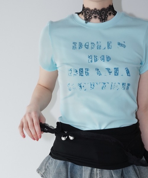 chuclla(チュクラ)の「ロゴプリントクロップドTシャツ chw26s153(Tシャツ/カットソー・レディース・チャコールグレー/ライトブルー/ホワイト・FREE)」の10枚目の写真
