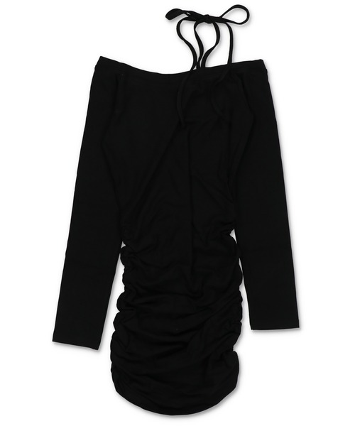 SPINNS(スピンズ)の「タイトミニワンピース/肩リボン(ワンピース・レディース・ブラック/チャコール・ONESIZE)」の3枚目の写真