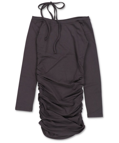 SPINNS(スピンズ)の「タイトミニワンピース/肩リボン(ワンピース・レディース・ブラック/チャコール・ONESIZE)」の5枚目の写真