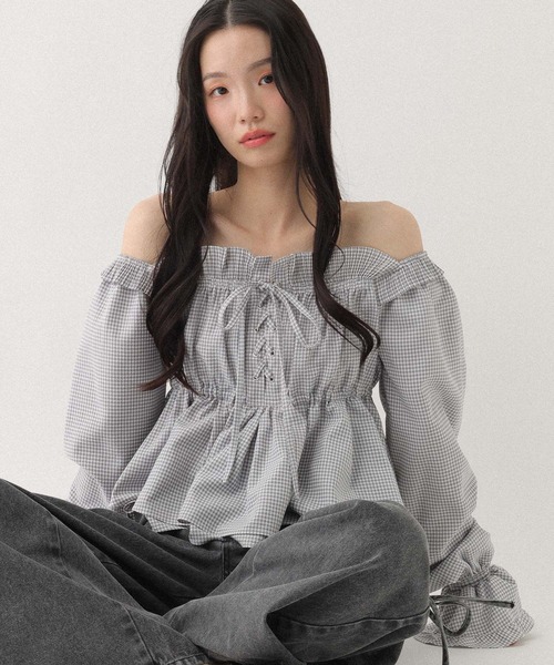 Heather（ヘザー）の「レースアップオフショルブラウス　666500（シャツ/ブラウス・レディース・オフホワイト/グレー系その他/ブラック系その他・FREE）」の3枚目の写真