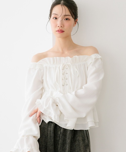 Heather（ヘザー）の「レースアップオフショルブラウス　666500（シャツ/ブラウス・レディース・オフホワイト/グレー系その他/ブラック系その他・FREE）」の5枚目の写真