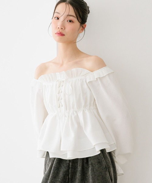 Heather（ヘザー）の「レースアップオフショルブラウス　666500（シャツ/ブラウス・レディース・オフホワイト/グレー系その他/ブラック系その他・FREE）」の6枚目の写真