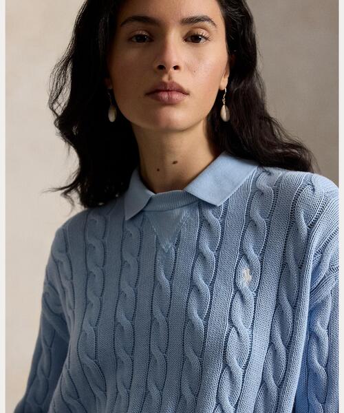 POLO RALPH LAUREN(ポロ ラルフ ローレン)の「ケーブルニット コットン ポロカラー セーター(ニット/セーター・レディース・ブルー・XS/S/M/L)」の6枚目の写真