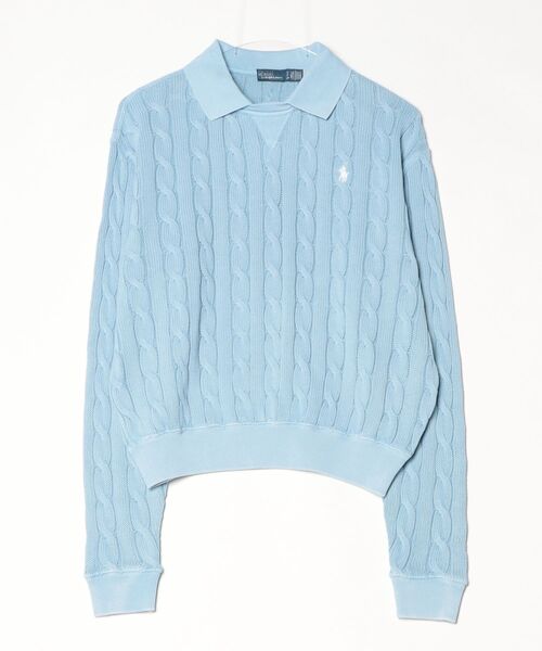 POLO RALPH LAUREN(ポロ ラルフ ローレン)の「ケーブルニット コットン ポロカラー セーター(ニット/セーター・レディース・ブルー・XS/S/M/L)」の7枚目の写真