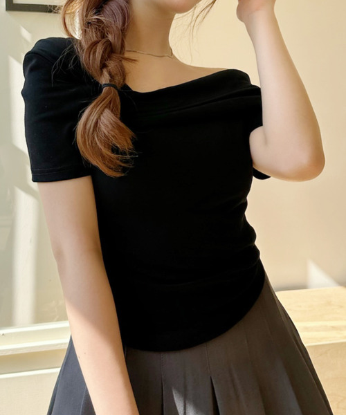 Ada.（エイダ）の「ドレープデザイン ワンショルダー 半袖カットソー（Tシャツ/カットソー・レディース・ホワイト/チャコール/ブラック・FREE）」の12枚目の写真