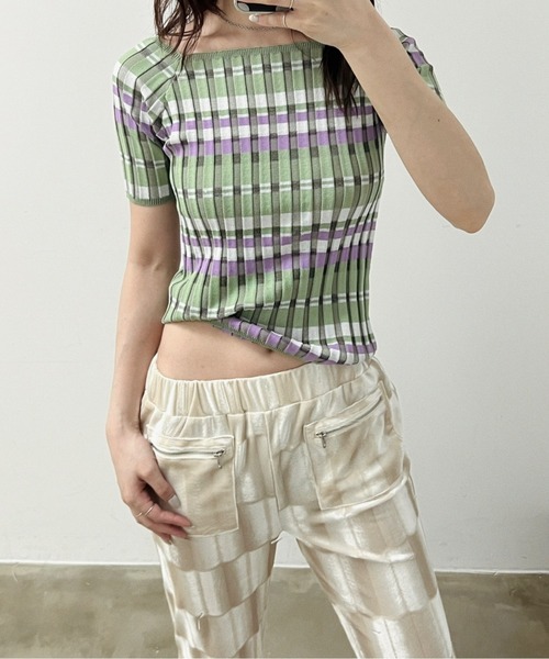 musubore(ムスボレ)の「border summer rib knit / ボーダーサマーニット(ニット/セーター・レディース・ブルー/グリーン・FREE)」の10枚目の写真