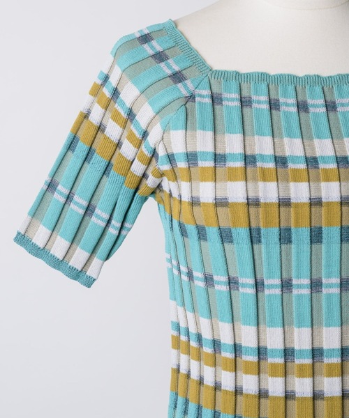 musubore(ムスボレ)の「border summer rib knit / ボーダーサマーニット(ニット/セーター・レディース・ブルー/グリーン・FREE)」の6枚目の写真
