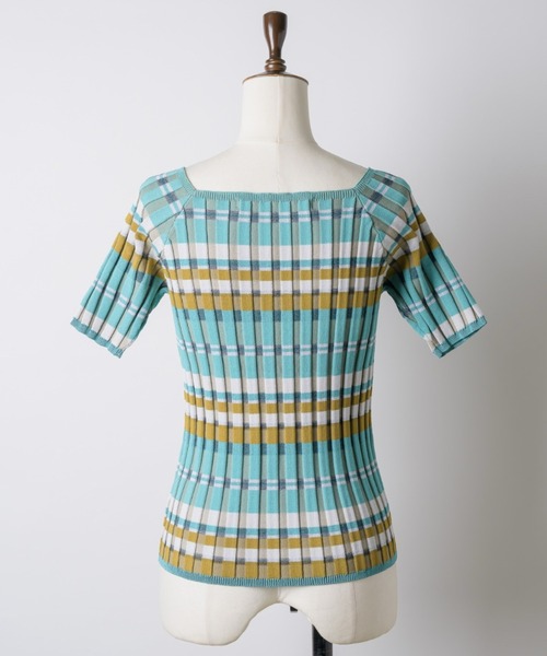 musubore(ムスボレ)の「border summer rib knit / ボーダーサマーニット(ニット/セーター・レディース・ブルー/グリーン・FREE)」の4枚目の写真