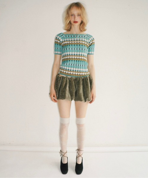 musubore(ムスボレ)の「border summer rib knit / ボーダーサマーニット(ニット/セーター・レディース・ブルー/グリーン・FREE)」の17枚目の写真