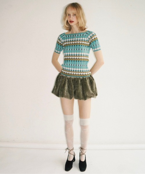 musubore(ムスボレ)の「border summer rib knit / ボーダーサマーニット(ニット/セーター・レディース・ブルー/グリーン・FREE)」の15枚目の写真