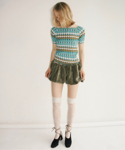 musubore(ムスボレ)の「border summer rib knit / ボーダーサマーニット(ニット/セーター・レディース・ブルー/グリーン・FREE)」の14枚目の写真